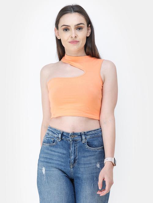 single shoulder solid crop top - 18347702 -  Standard Image - 0