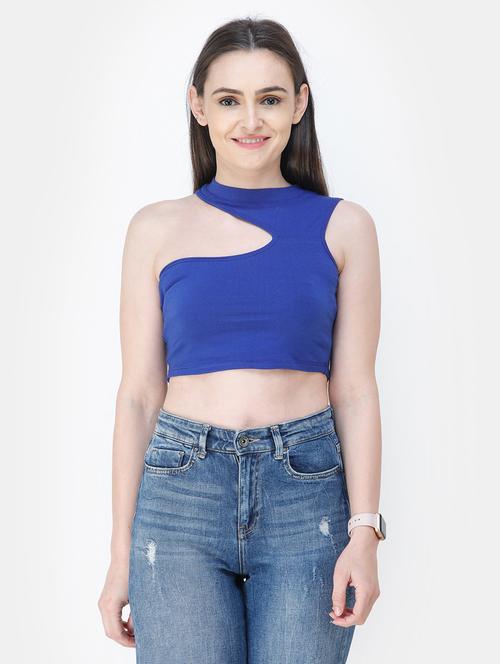 single shoulder solid crop top - 18347704 -  Standard Image - 0