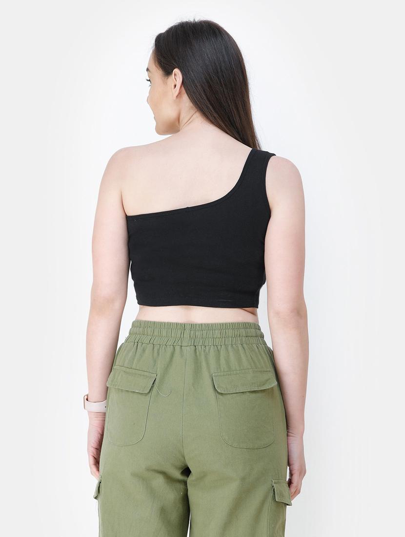 single shoulder solid crop top - 18347708 - Standard Image - 2
