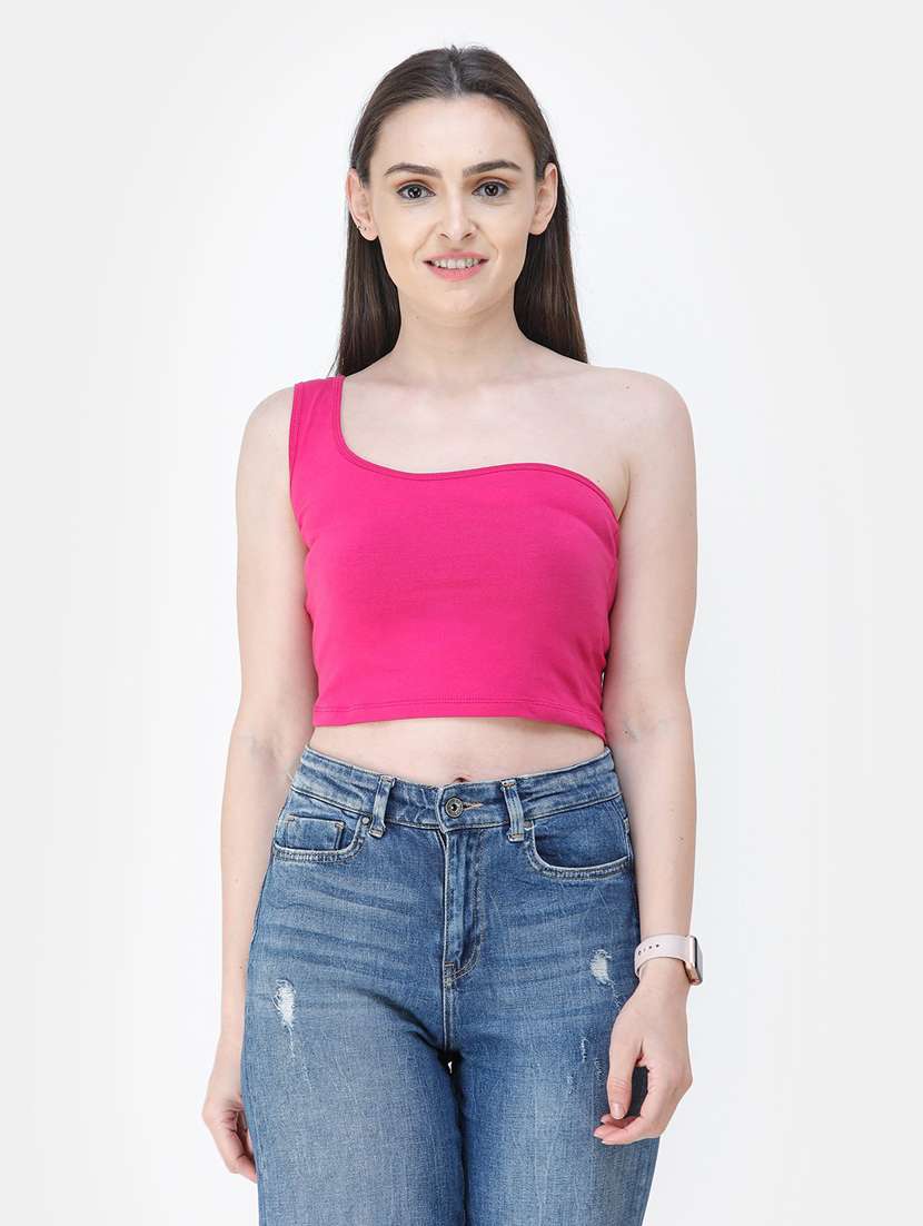 single shoulder solid crop top