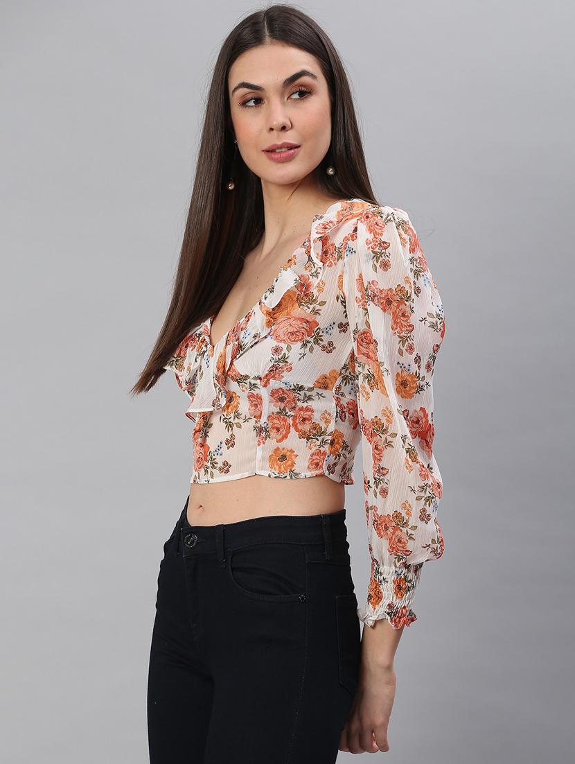 v-neck floral crop top - 18347728 - Standard Image - 2