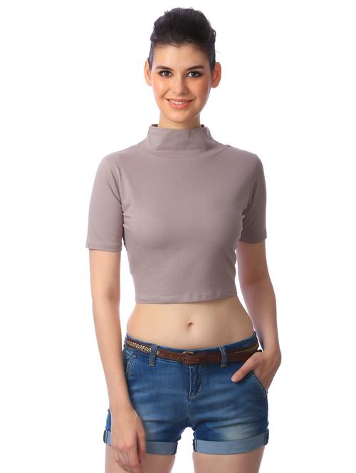 mock neck solid crop top - 18347750 - Standard Image - 0