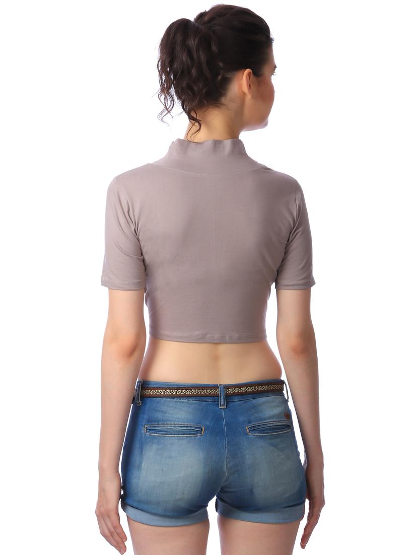 mock neck solid crop top - 18347751 - Standard Image - 2