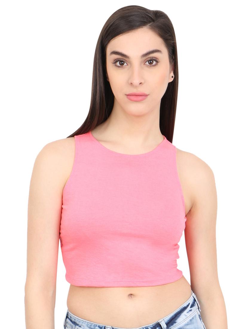round neck solid  crop top - 18347757 -  Zoom Image - 0
