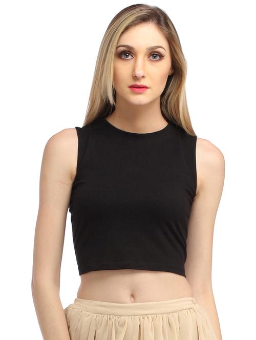 round neck solid crop top - 18347772 -  Standard Image - 0