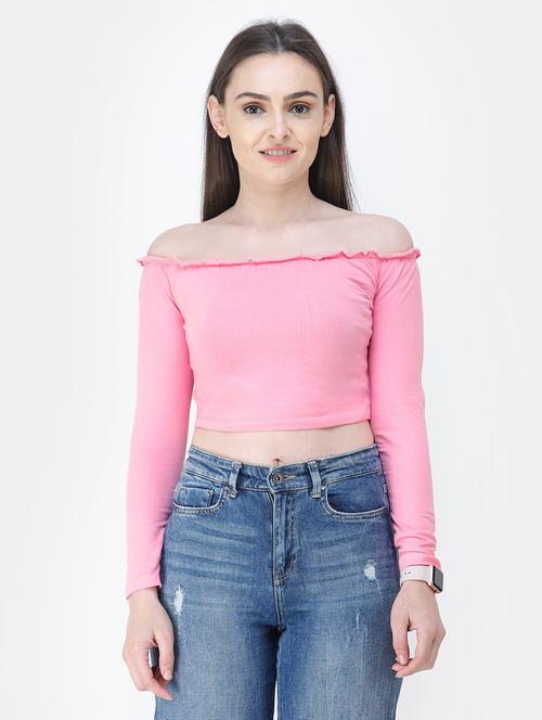 off shoulder solid  top - 18347799 -  Standard Image - 0