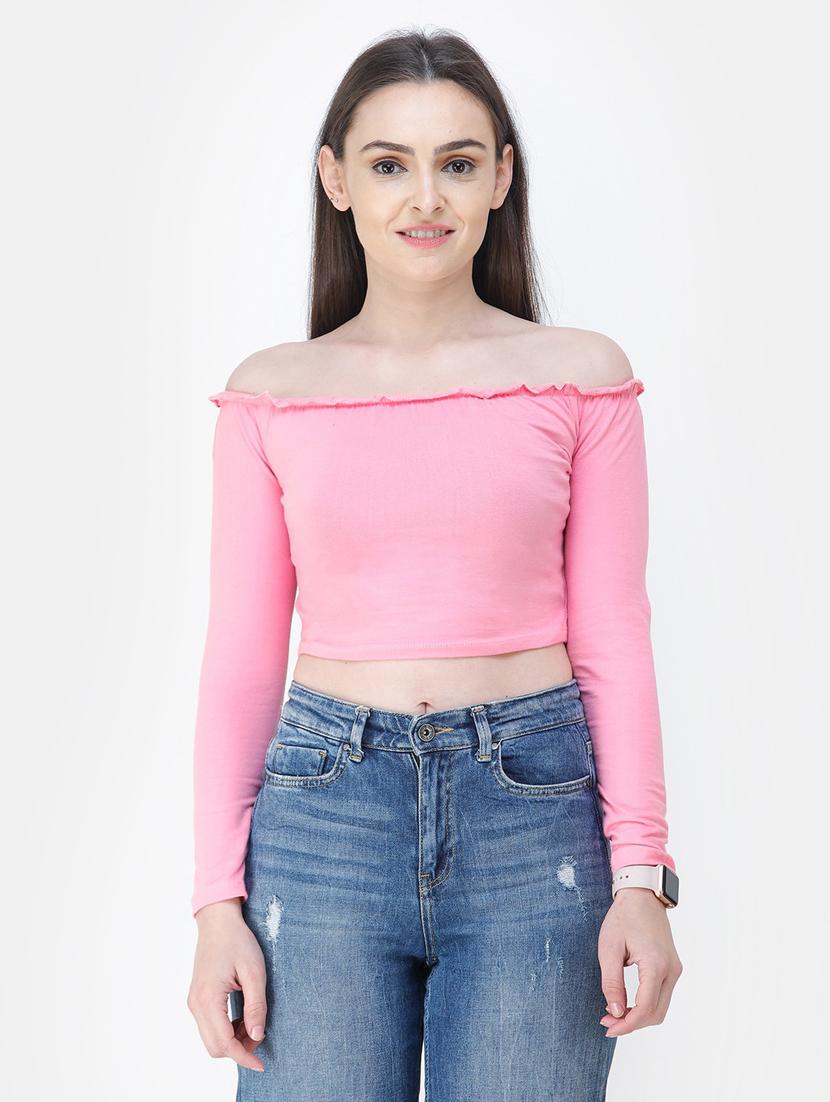 off shoulder solid  top - 18347799 -  Zoom Image - 0