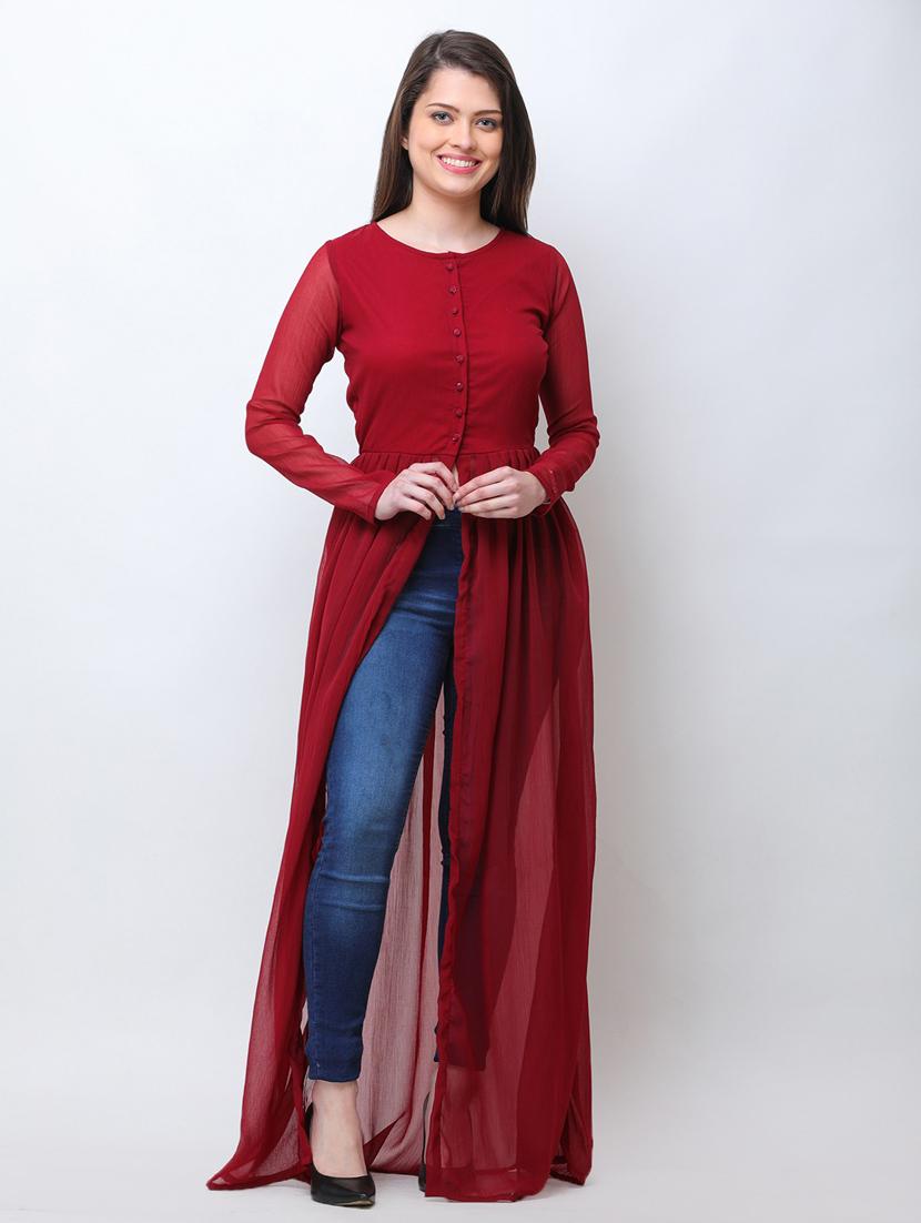 front slit solid maxi tunic - 18347811 -  Zoom Image - 0