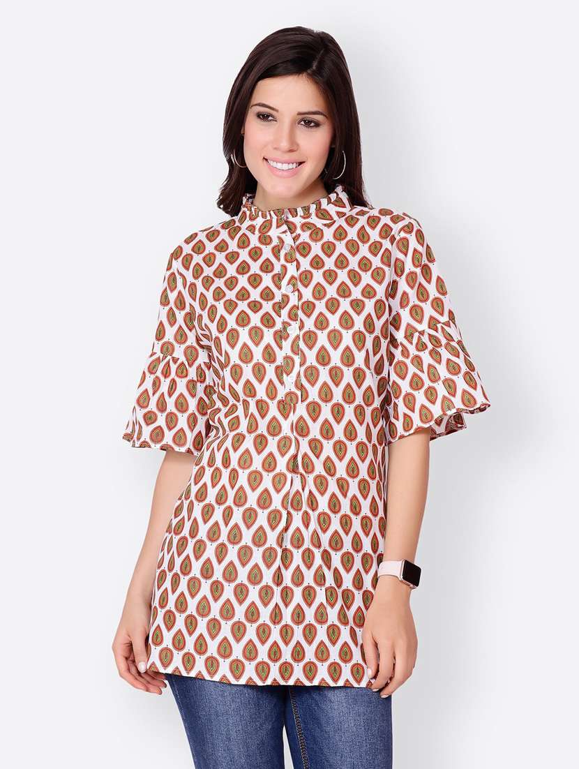 bell-sleeved printed regular tunic