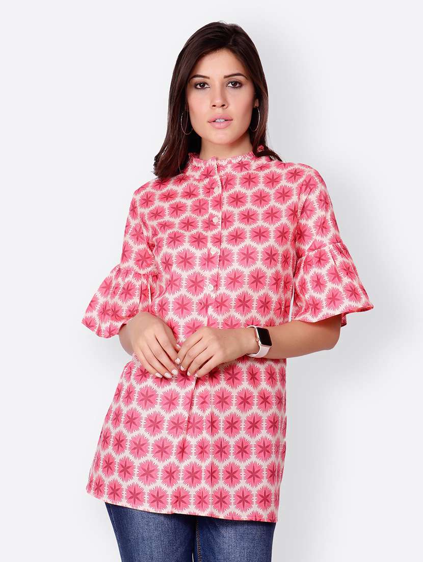 bell-sleeved printed regular tunic
