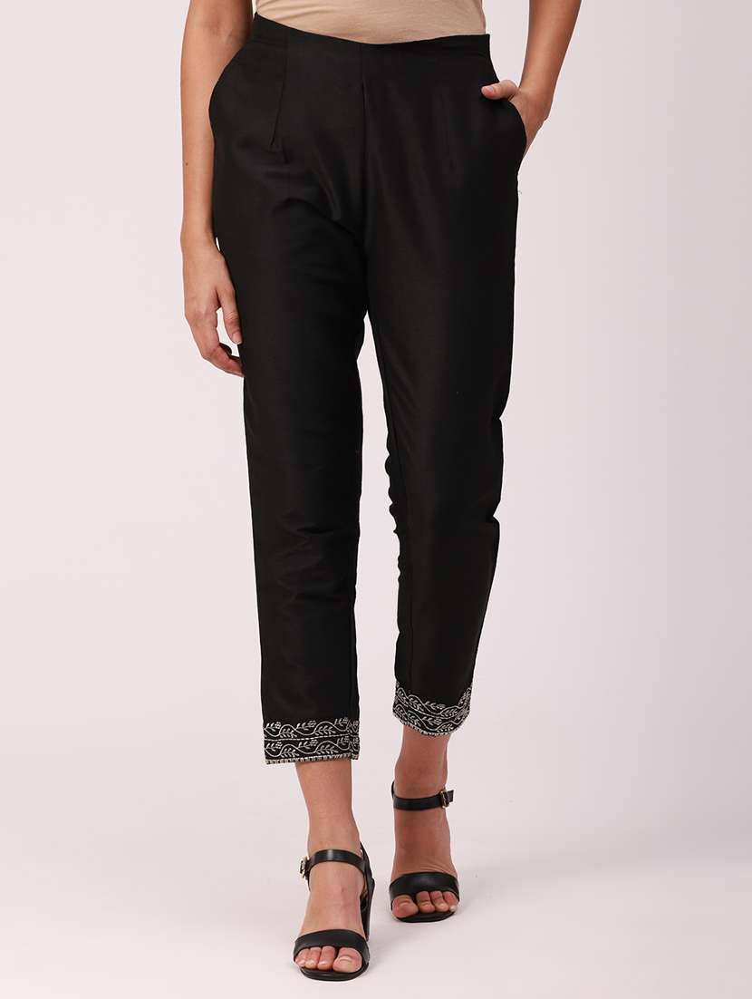 black solid cigarette pants trouser