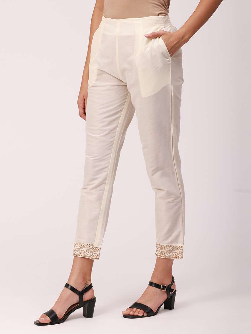 white solid flant front trouser - 18349125 - Standard Image - 2
