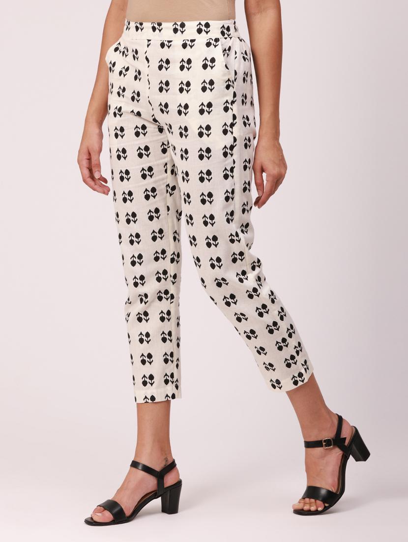 white printed cigarette pants trouser - 18349126 - Standard Image - 2