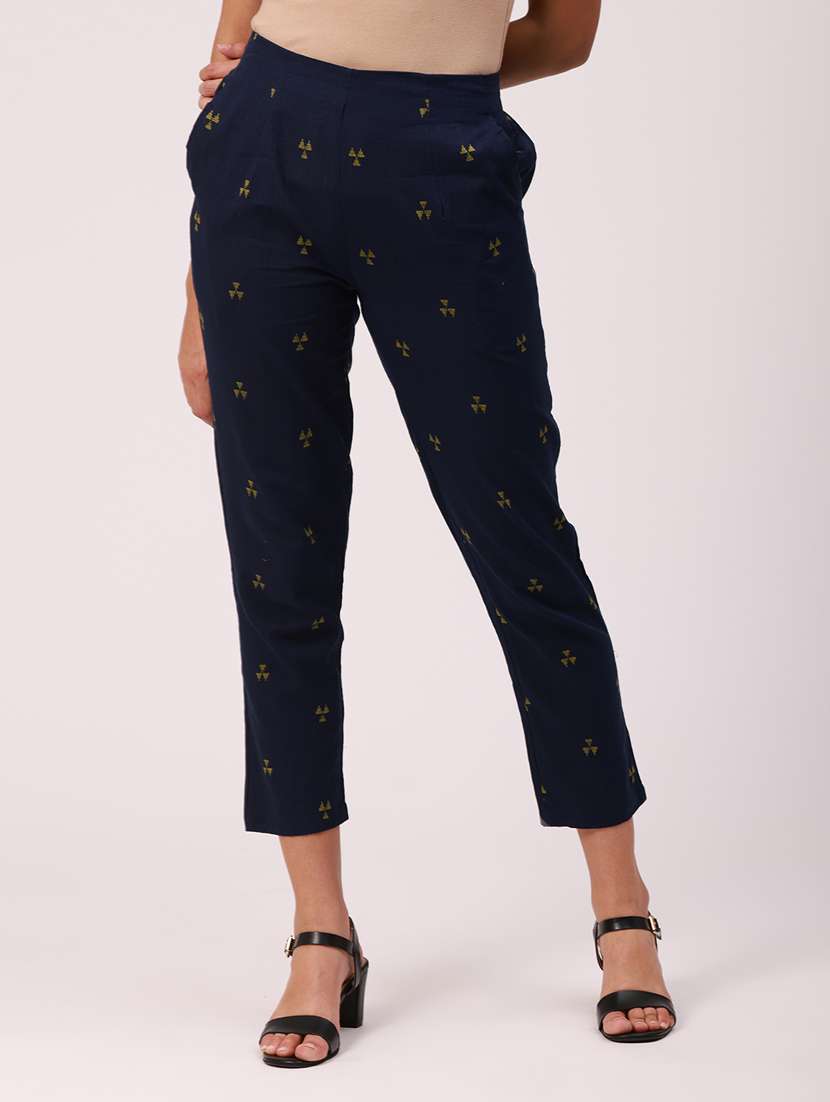 navy blue solid cigarette pants trouser