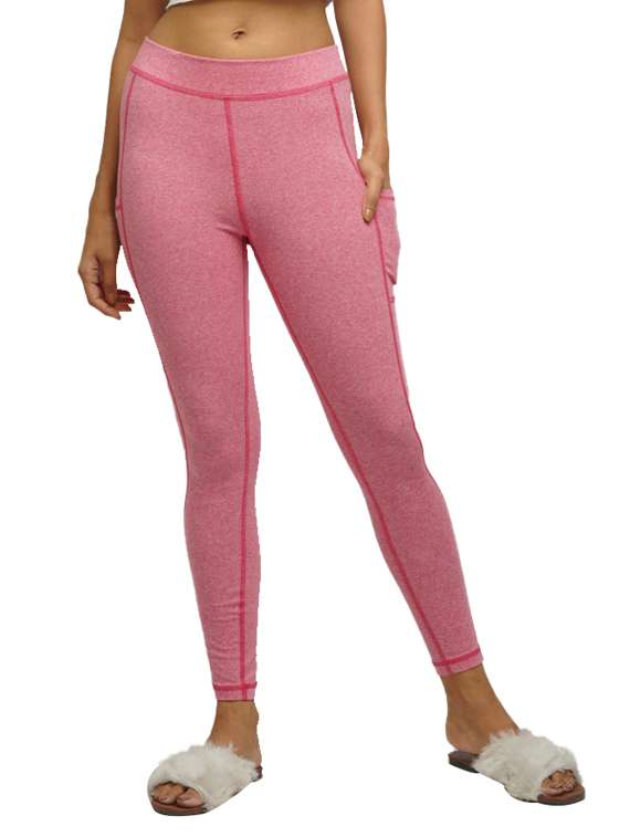 pink solid ankle length active wear tights