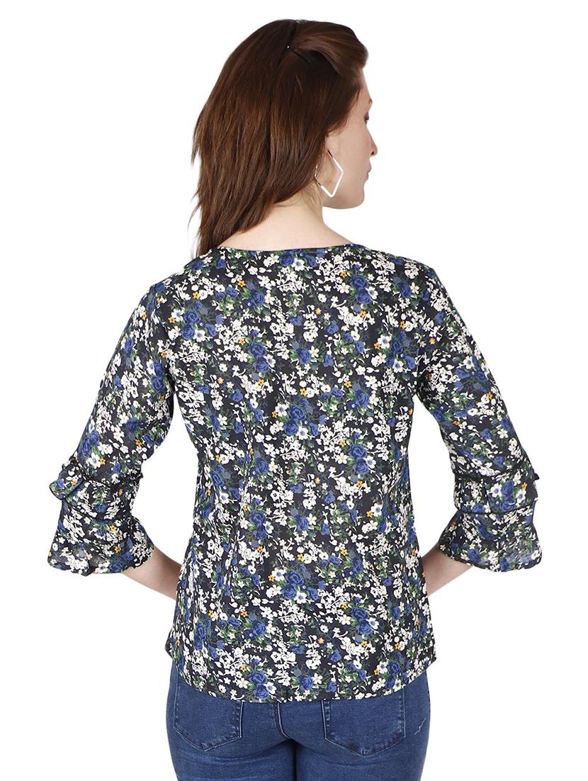 round neck floral print top - 18349338 - Standard Image - 2