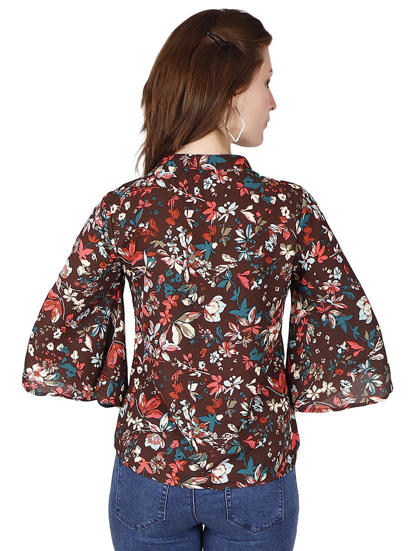 choker neck printed top - 18349342 - Standard Image - 2