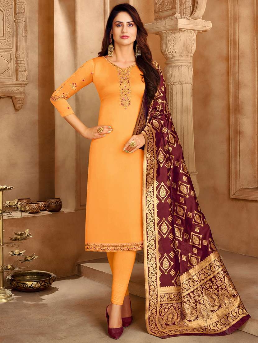 self design semi-stitched suit set
