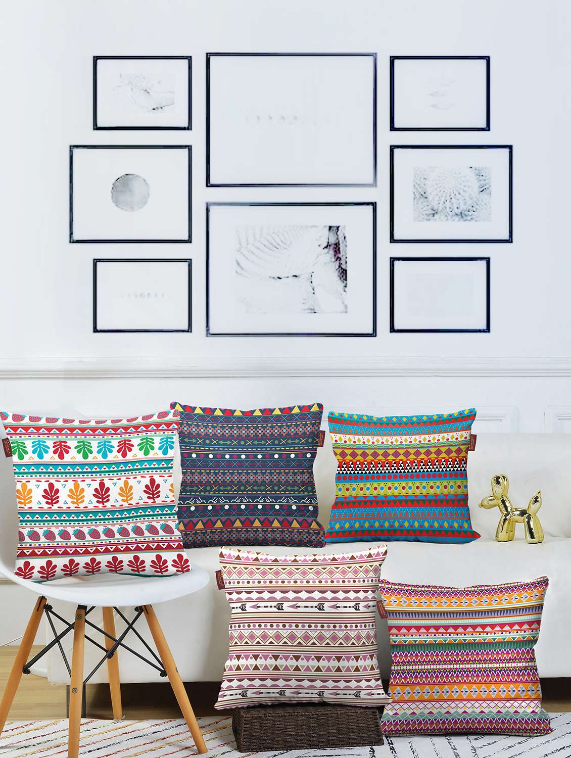 aerohaven set of 5 designer decorative throw pillow/cushion covers - cc138 - (24 inch x 24 inch, multicolour)