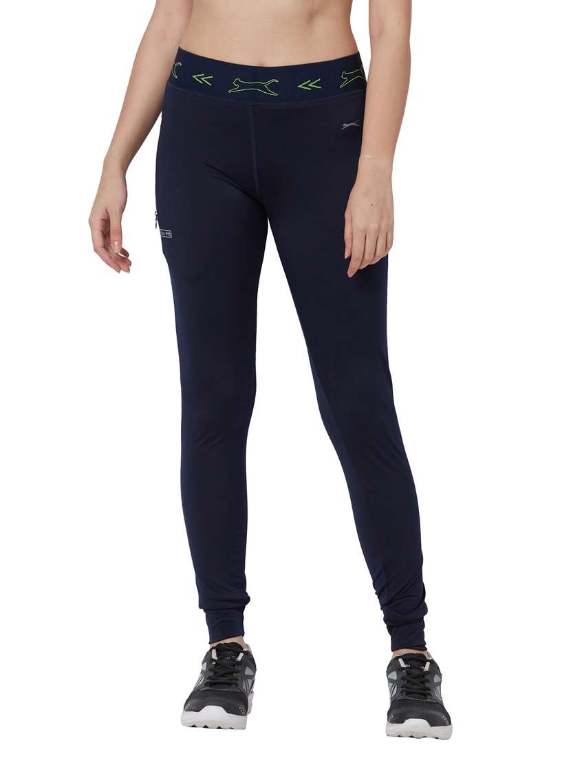 blue solid spandex track pant