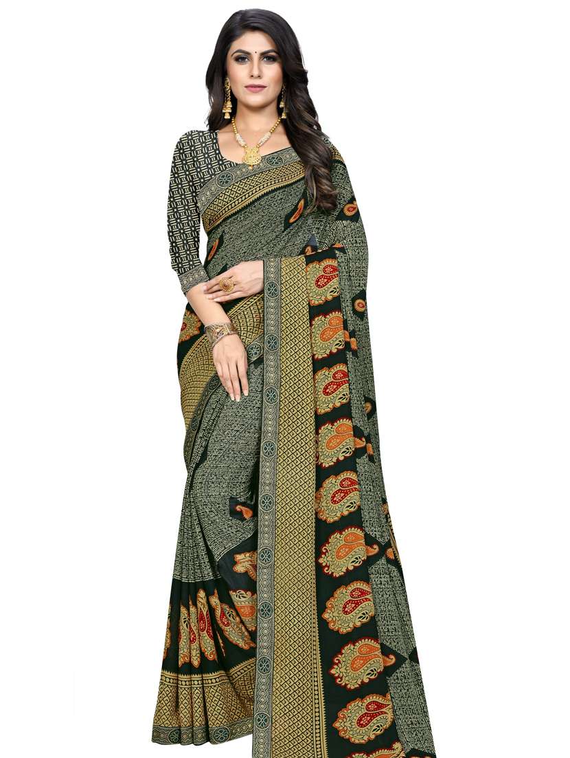 green georgette printed saree