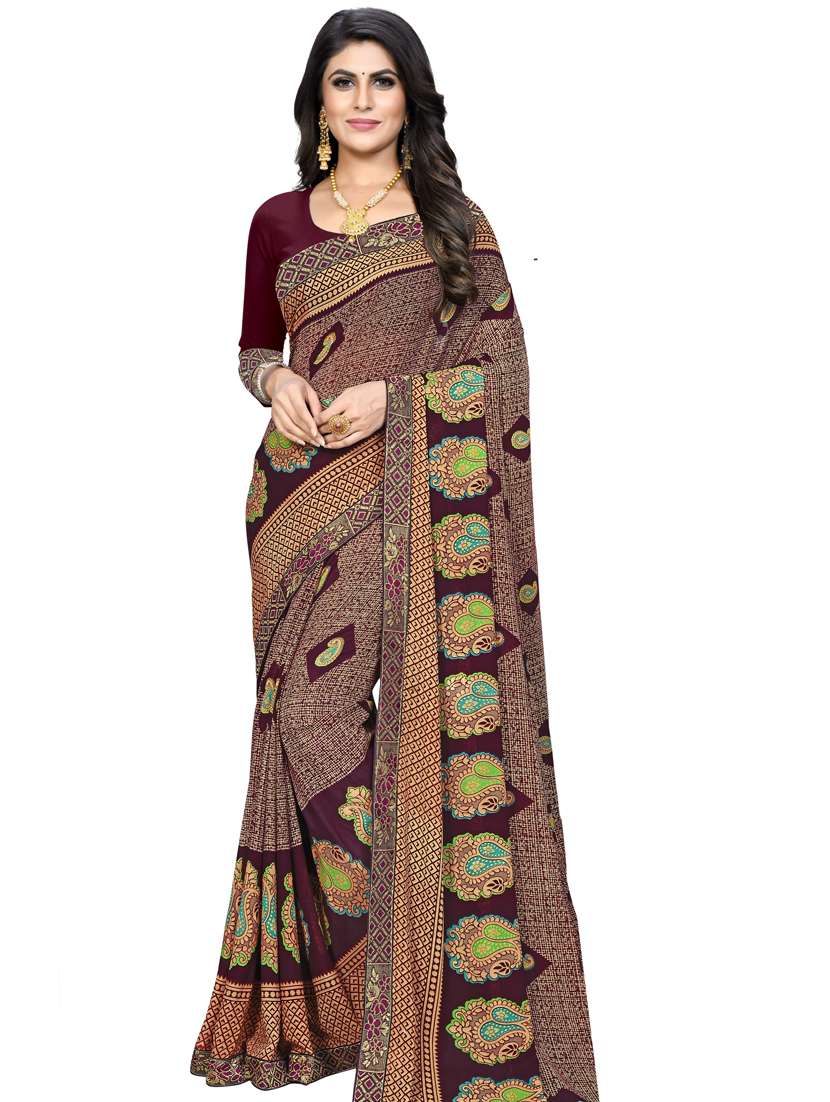 maroon georgette printed saree