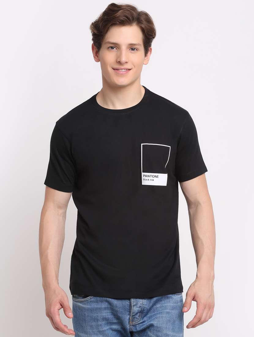 black chest-printed t-shirt