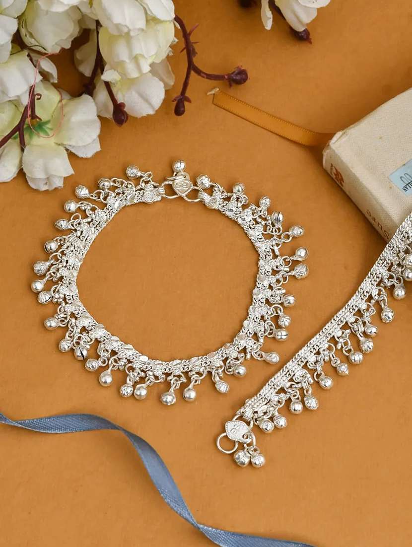 aadiyatri classy full ghungroo silver plated traditional anklets