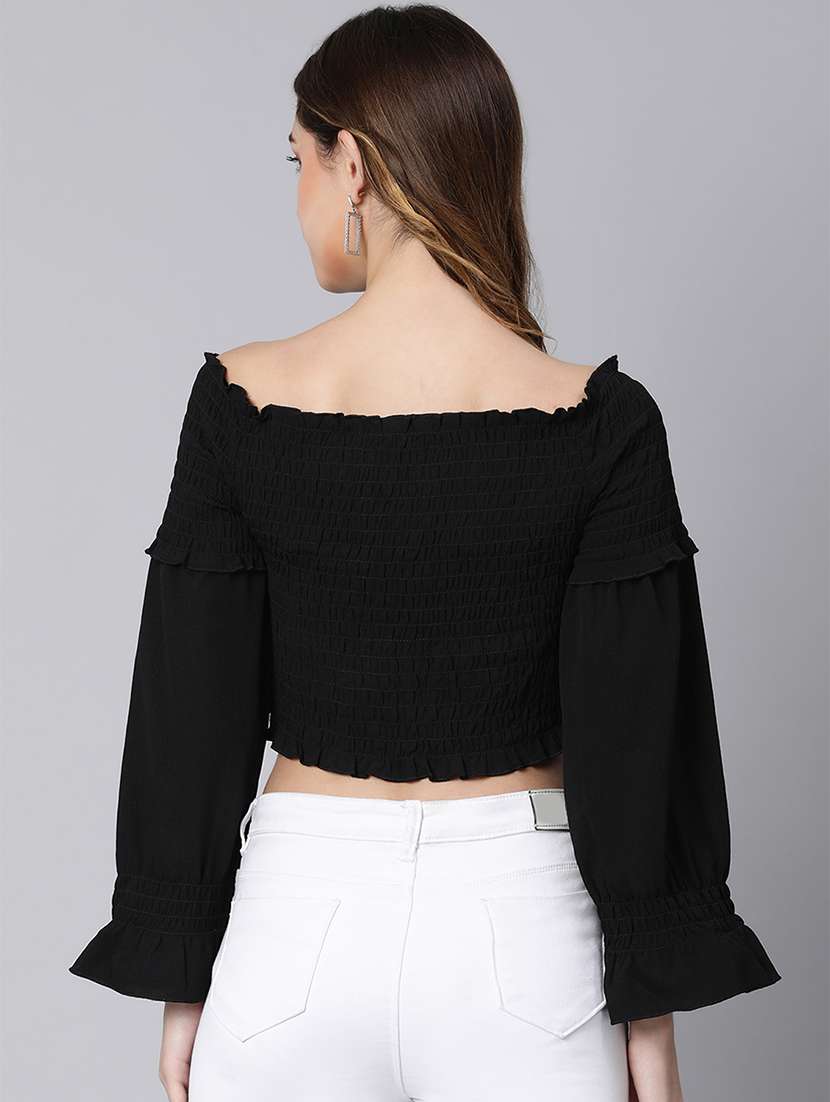 long sleeved smocked crop top - 18354434 - Standard Image - 2
