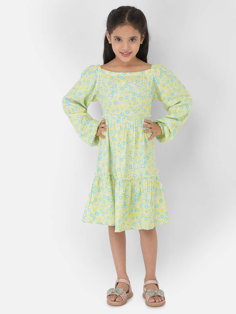 girls square neck long sleeves frock