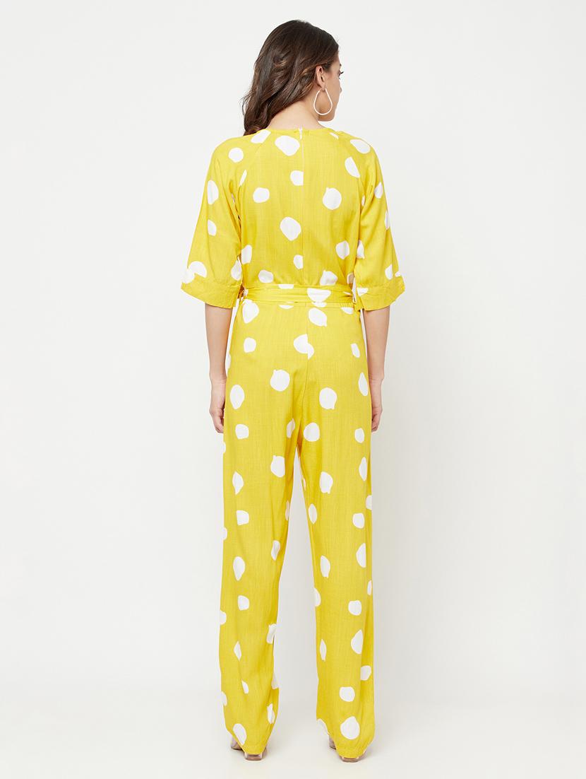 tie front polka dot full leg jumpsuit - 18355362 - Standard Image - 2