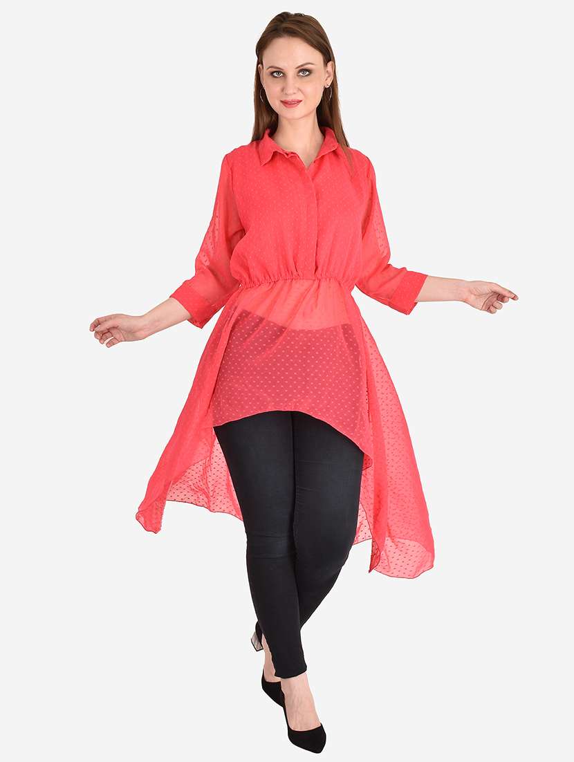 shirt collar dobby asymmetric tunic