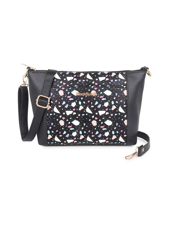 black printed regular sling bag