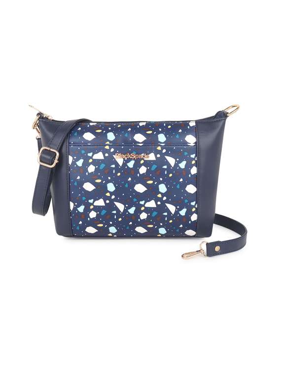 navy blue printed regular sling bag
