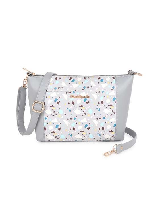 grey printed regular sling bag