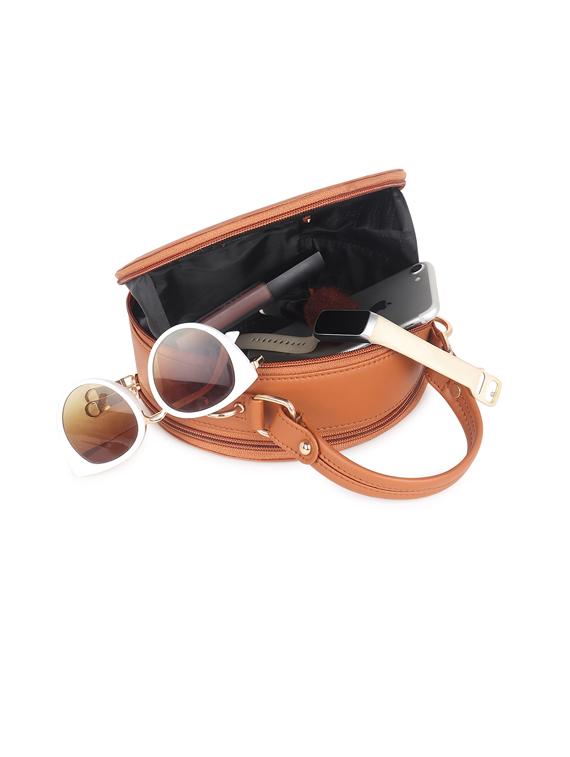 tan textured regular sling bag - 18355977 - Standard Image - 2