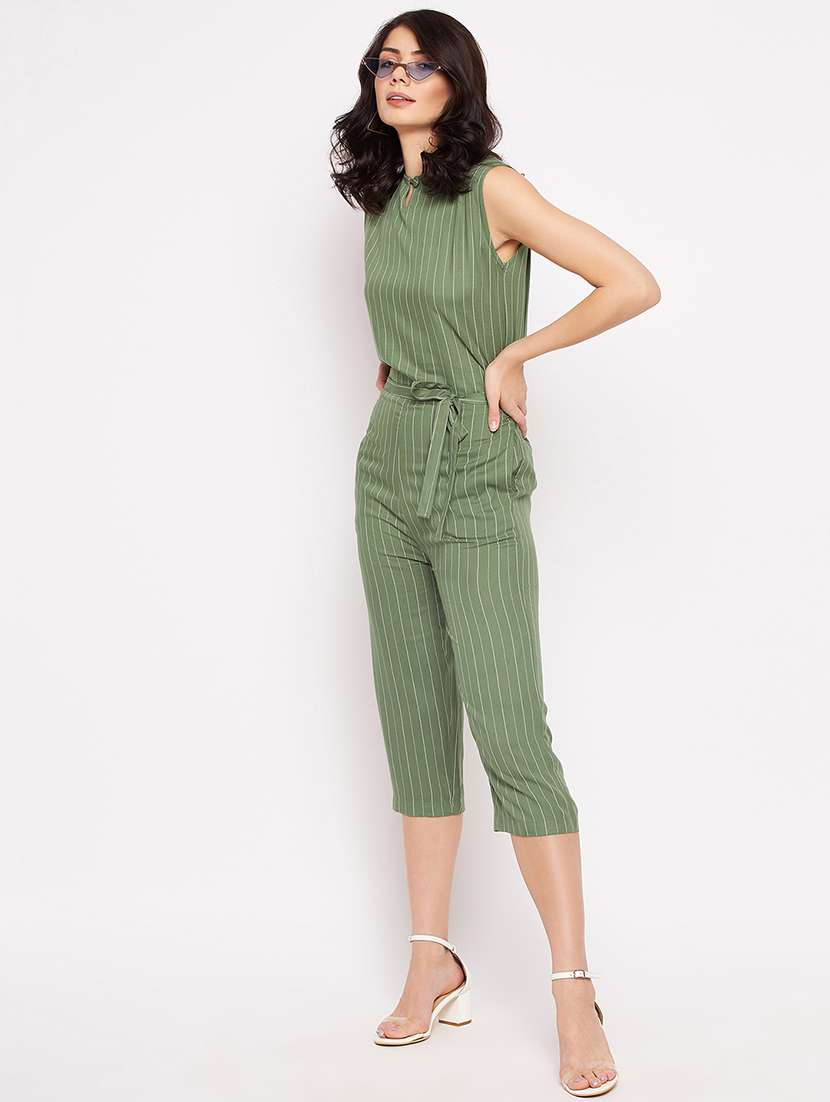 sleeveless striped knee length jumpsuit - 18356242 -  Standard Image - 2
