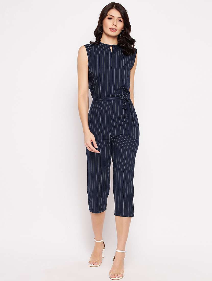 sleeveless striped knee length jumpsuit