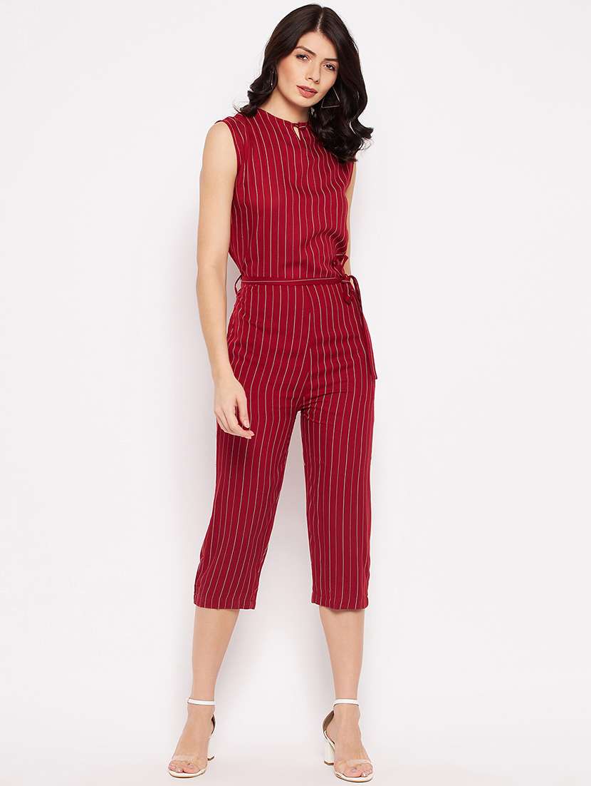 sleeveless striped knee length jumpsuit