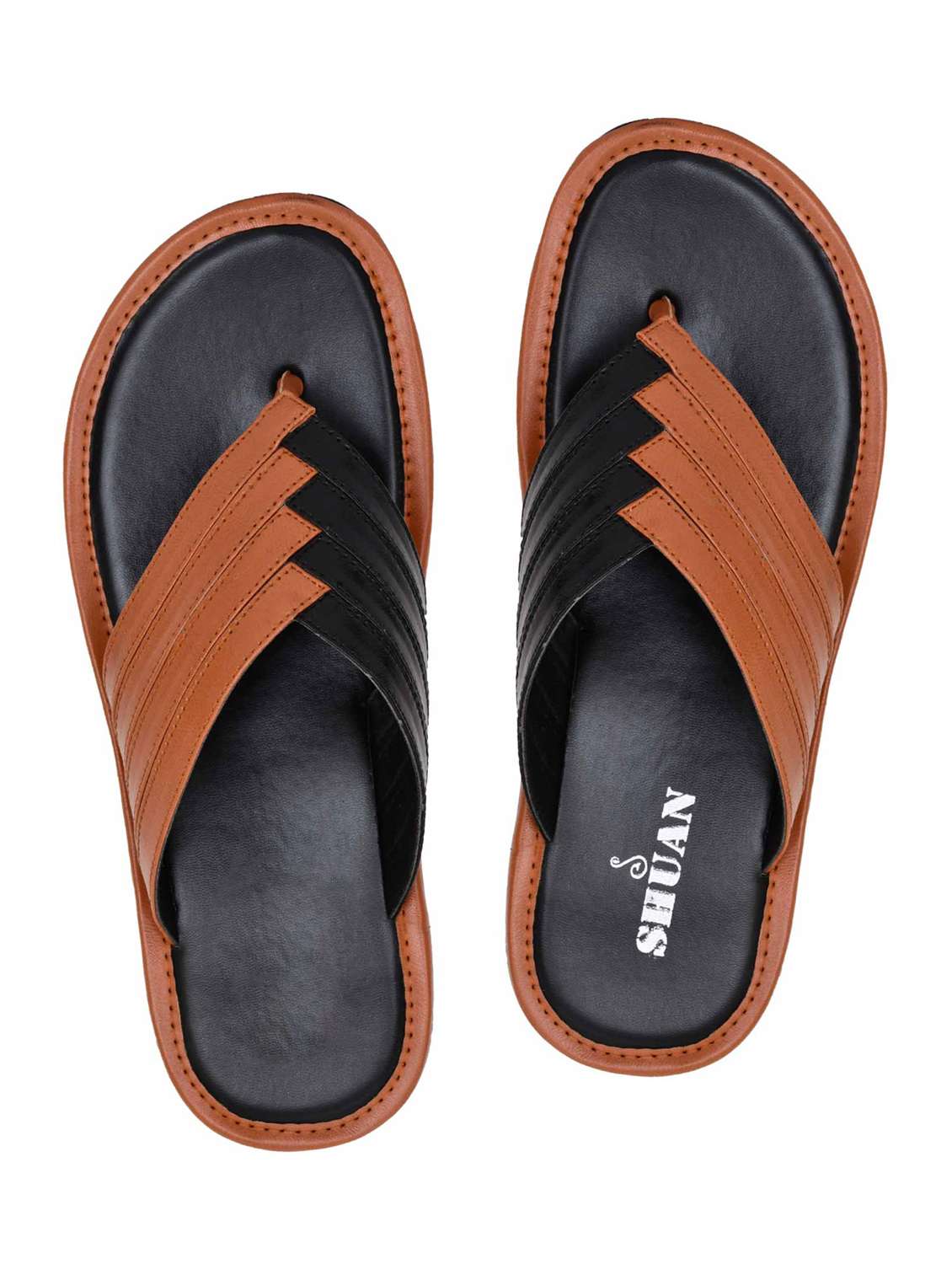 tan synthetic & mesh slip on flip flops