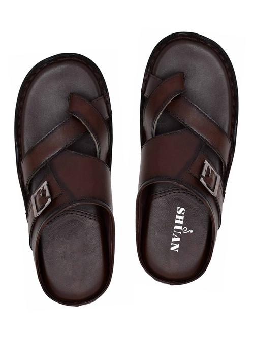 brown leatherette slip on sandals - 18356344 - Standard Image - 0