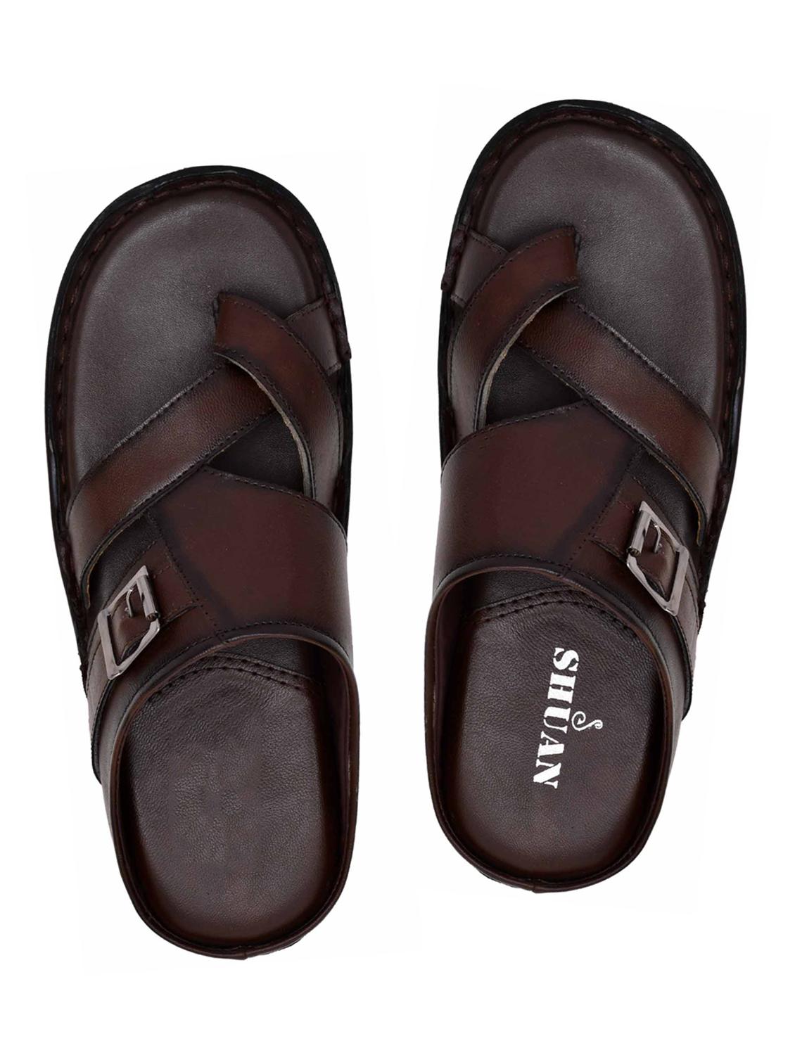 brown leatherette slip on sandals - 18356344 - Zoom Image - 0