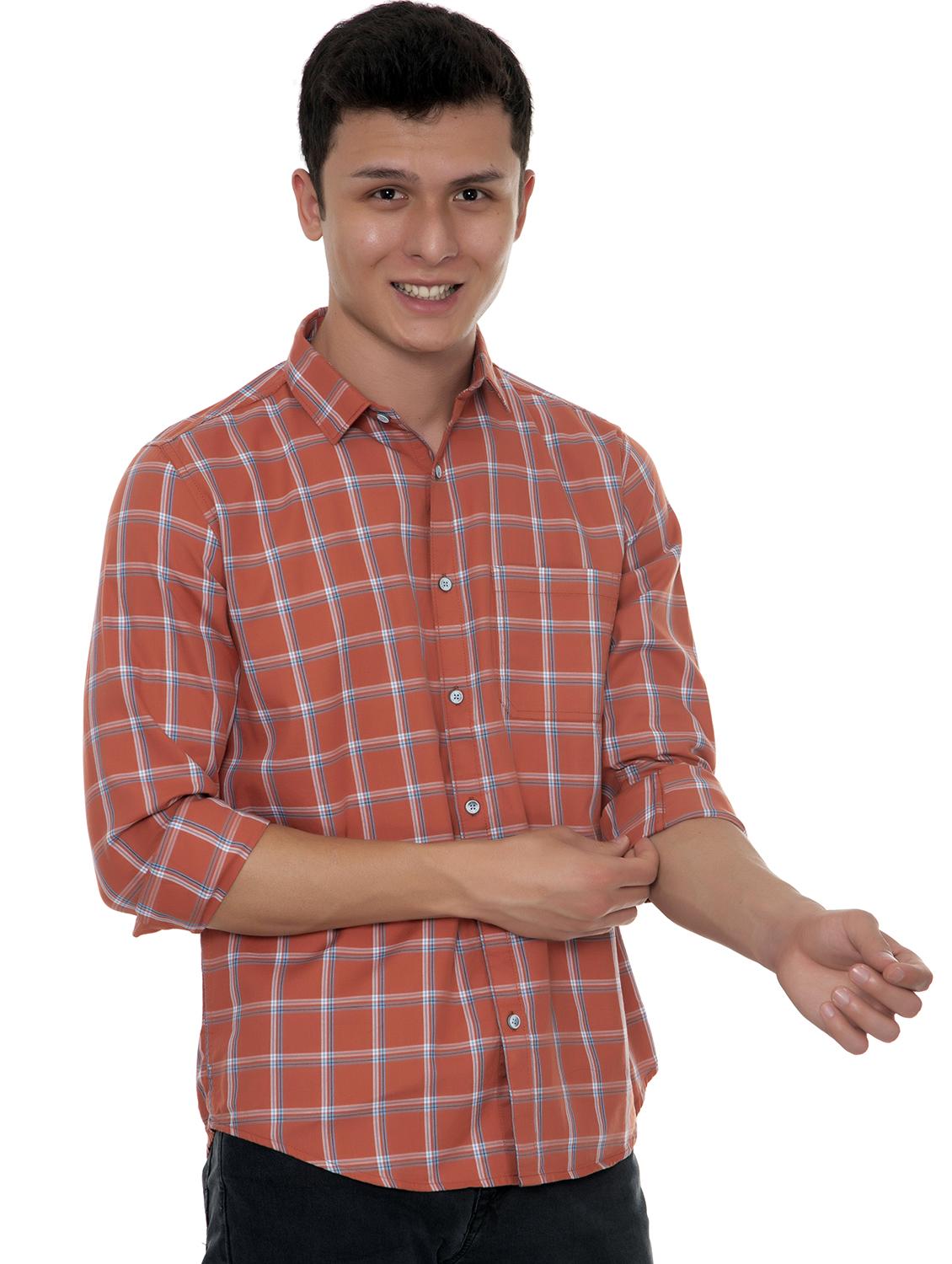 orange checkered casual shirt - 18356709 - Standard Image - 2