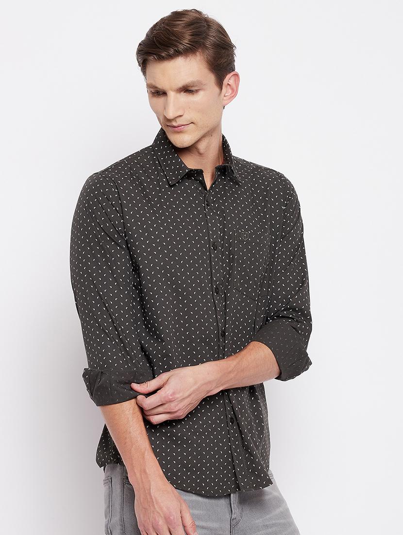 olive-green printed casual shirt - 18356810 - Standard Image - 2