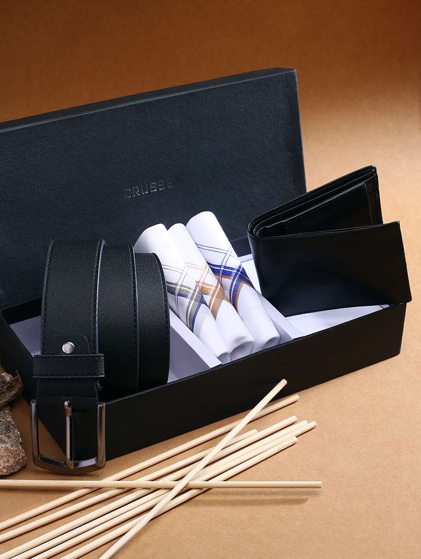 black leatherette belt with wallet 