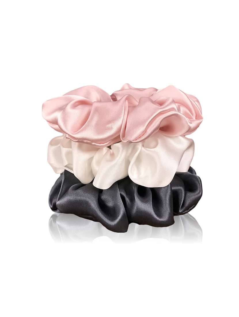 silk scrunchies hair band ponytail ties for women & girls (assorted 3 colors pack)