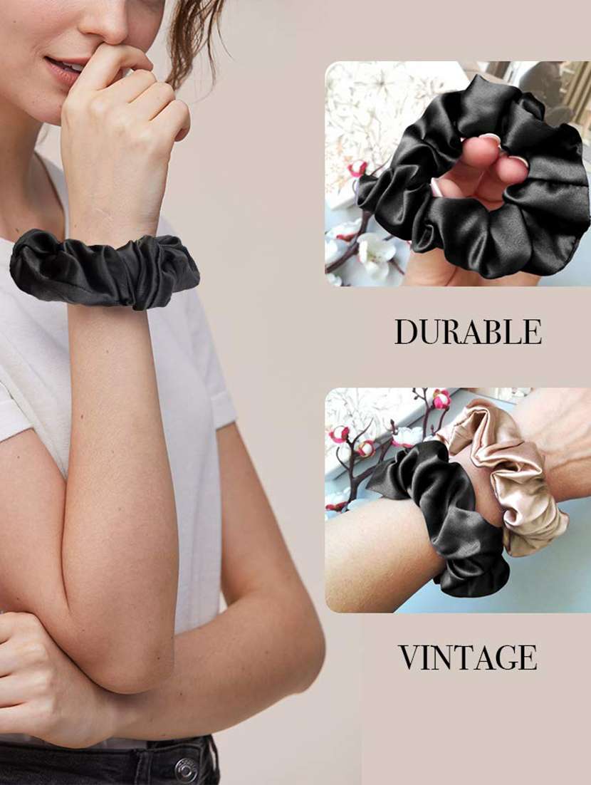 silk scrunchies hair band ponytail ties for women & girls (assorted 3 colors pack) - 18357171 -  Standard Image - 2