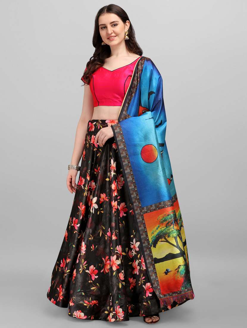 black satin flared lehenga