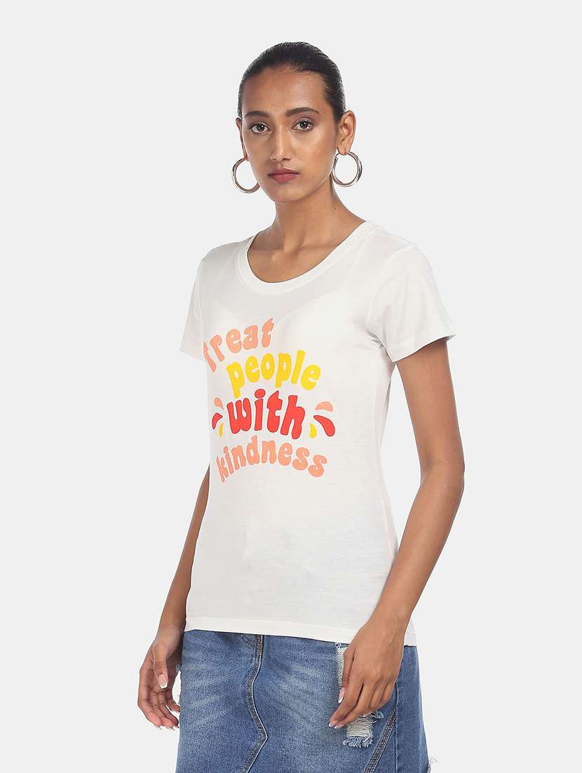 women's chest print round neck t-shirt