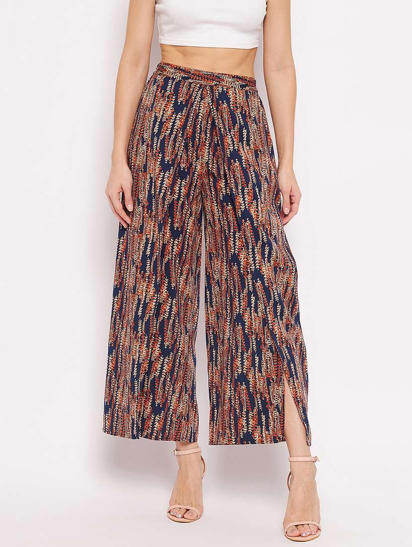 mid rise printed flat front trouser